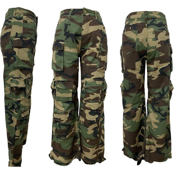 Wide Leg High Waisted Camo Cargo Jeans for All Seasons - Plus Size Available - Picture 7 of 7